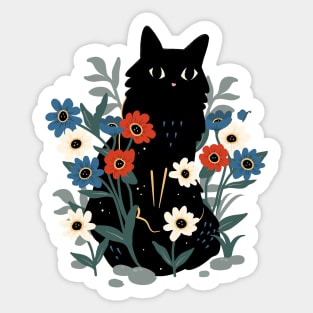 Cute black cat in the garden Sticker